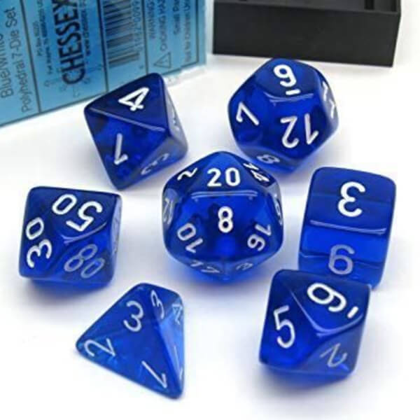 Chessex Gemini Translucent Blue/White Polyhedral 7-Die Set