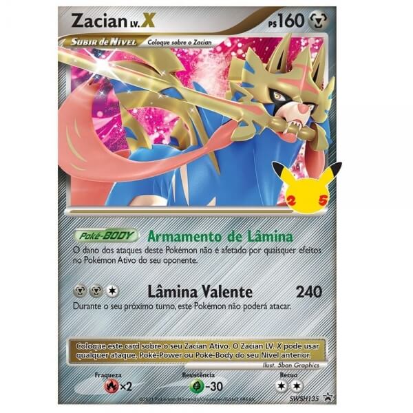 Pokémon card Zacian Lv. X from Celebrations Deluxe Pin Collection