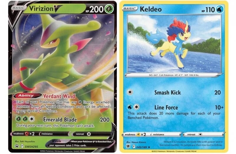 Pokémon card Virizion V + Keldeo