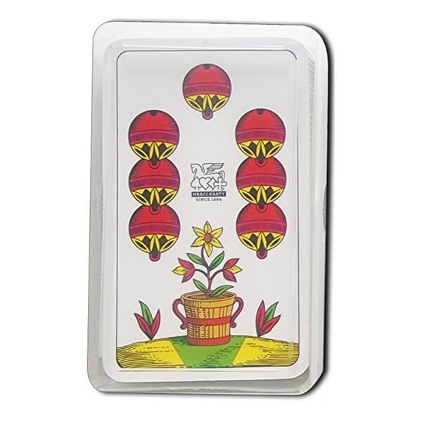 Single-headed Mariáš playing cards in a plastic box - horse