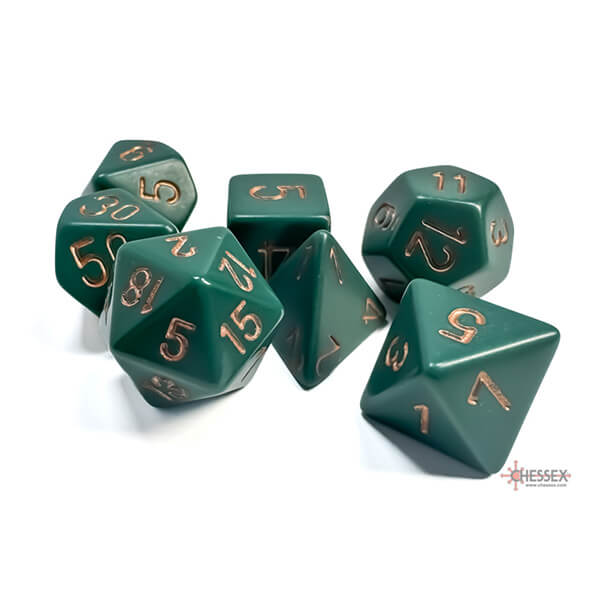 Chessex Opaque Polyhedral 7-Die Set - Dusty Green/Gold CHX25415