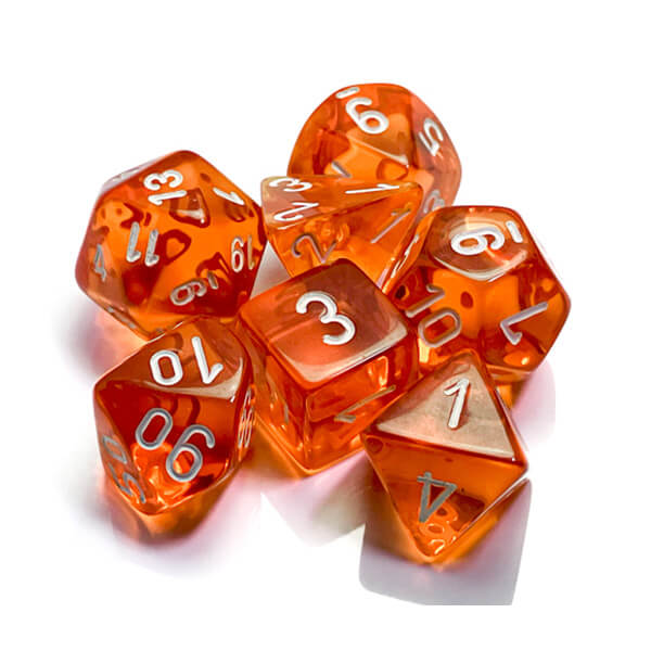 Chessex Translucent Orange/White Polyhedral 7-Die Set CHX23073